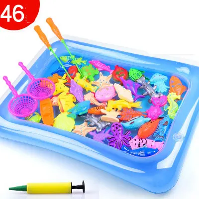 Inflatable pool Magnetic Fishing Toy Rod Net Set For Kids Child Model Play Fishing Games Outdoor Toys - Цвет: 46 pcs