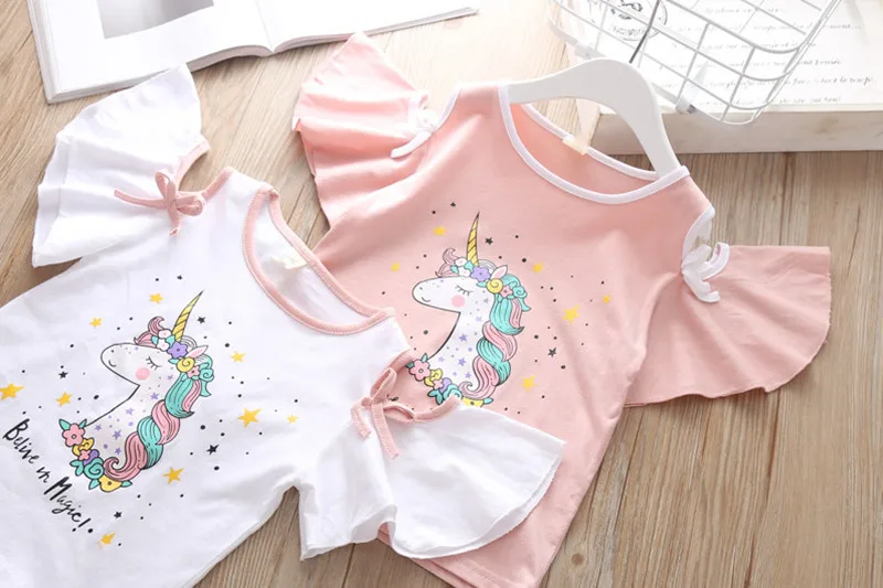 Summer Children's Clothing Sets Girls Embroidered Cartoon Unicorn T-shirt And Rainbow Skirt Suit Kids Short Sleeve Clothes Sets (4)