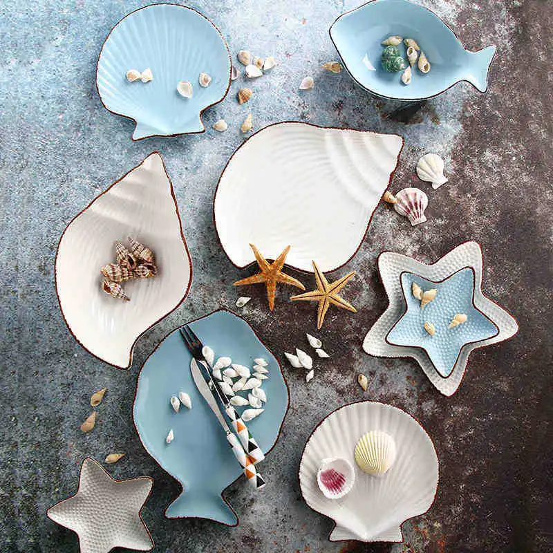 Ocean Series Ceramic Bowls Plates Creative Household Tableware Lovely