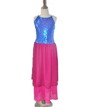 

New Arrival of Adult Ballet Dance Costume Blue Spandex Chiffon Dress