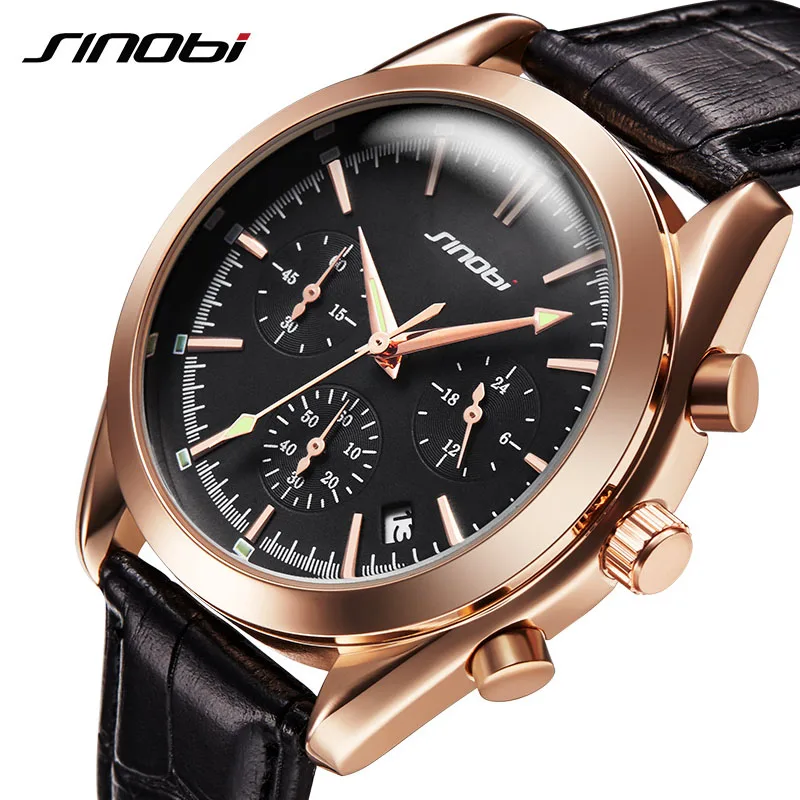 

Mens Watches Top Brand Luxury Quartz Chronograph Business Men's Wrist Watch Sport Male Leather Clock Relogio Masculino SINOBI