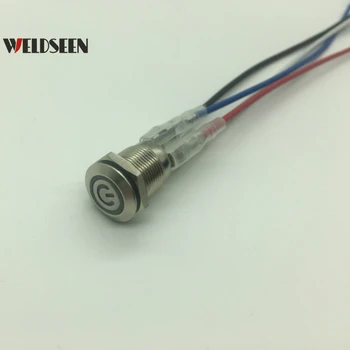 

155pcs 12mm Self Locking LED Light Metal Push Button Switch with 4 Wires Power Symbol Pattern