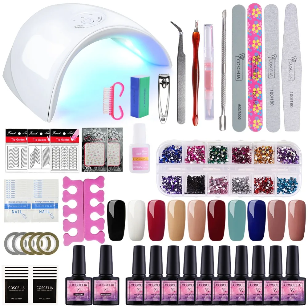 

Nail Art Manicure Set Brushes For Manicure Gel Nail Polish Set 24W/36W UV LED Lamp 10pcs 8ml Gel Nail Polish Tools For Manicure