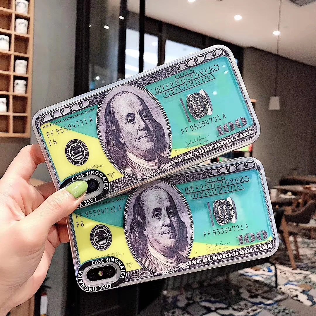 

Luminous Quicksand Liquid Case for iPhonexs XR Xsmax Money Dollar Pattern Beauty Glitter Case for Iphone X 6s 7 8 Plus Capa