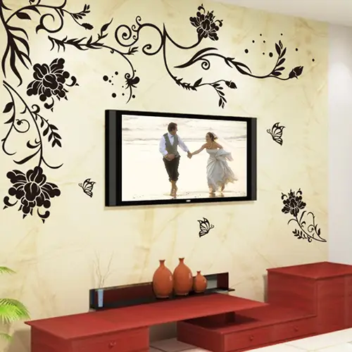 Us 7 56 16 Off Warm Sitting Room Tv Setting Wall Stickers Romantic Bedroom Wall Painting Black Butterfly Rattan Flower Wall Stickers Sticke In Wall