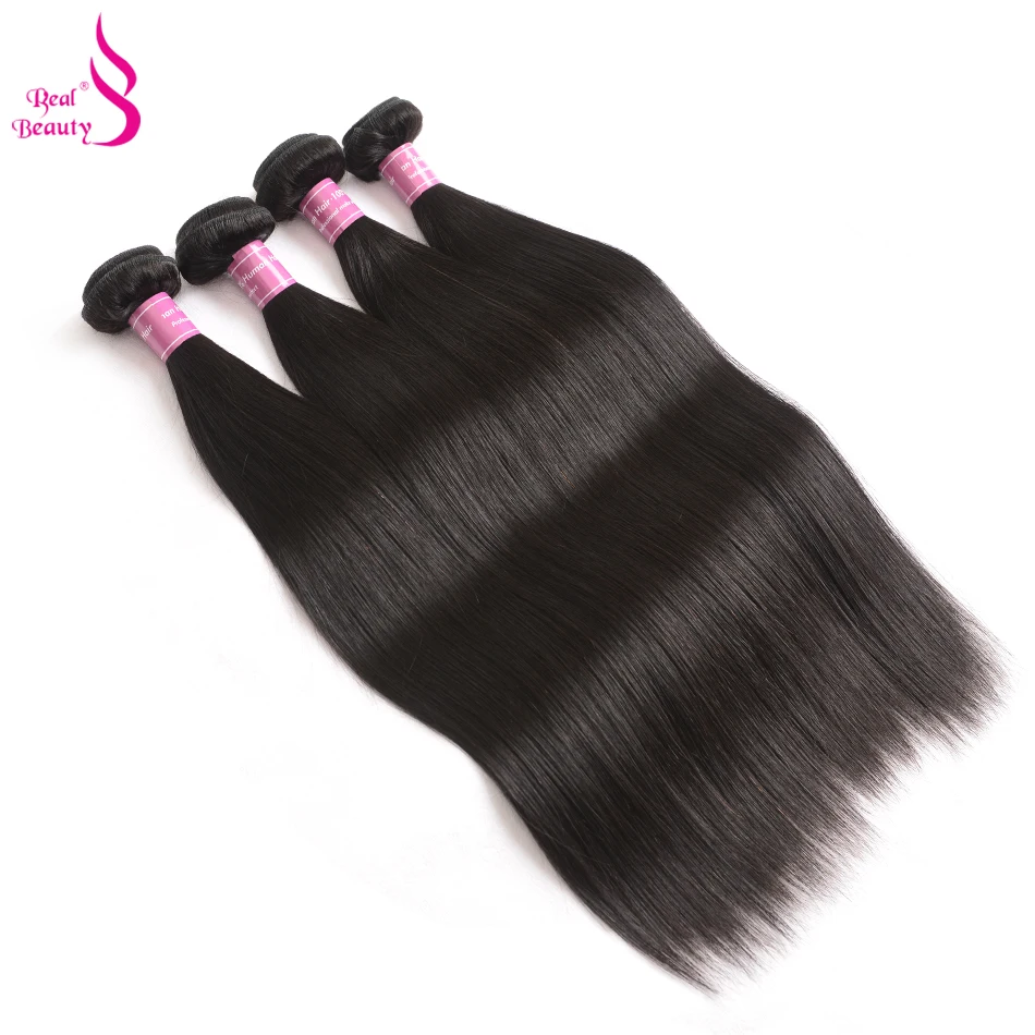 real beauty brazilian straight hair bundles with 13X4 lace frontal 3 bundles non-remy human hair with ear to ear closure