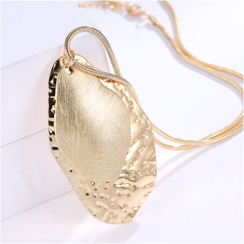

Hot Selling Simple Drawing Jewelry 3 colors Double Oval necklaces pendant Women long collars collier Vintage Femme Accessories