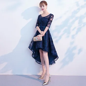 

Classic Women Dress Traditional Chinese Modern Qipao Long Wedding Cheongsam Robe Mariage Femme Oriental Styled Dresses Navy Blue