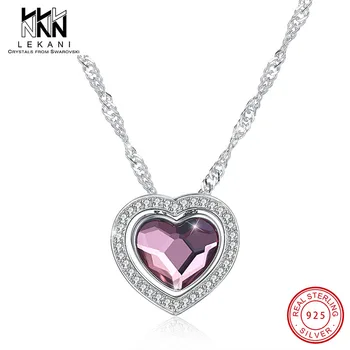 

Special 2 in 1 Heart Crystals From Swarovski Pendants 925 Sterling Silver Chain For Women Fashion Design Fine Jewelry Necklace