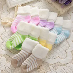 Носки для малышей хлопковые утепленные детские носки в полоску мягкие махровые красивые носки для мальчиков и девочек