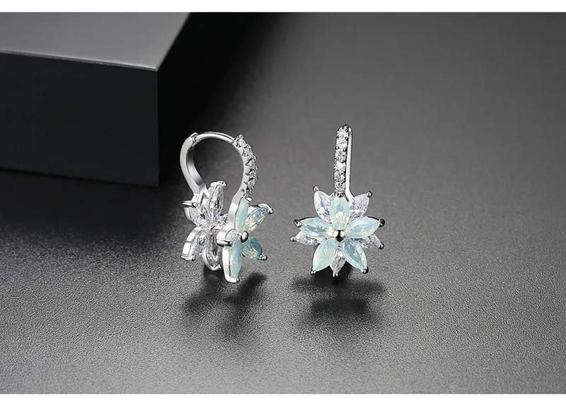 Qevila Hot Fashion Cute Romantic Lovely Stone Flower Earrings Convenient Simple Stud Earrings Copper Cubic Zirconia For Women    (15)