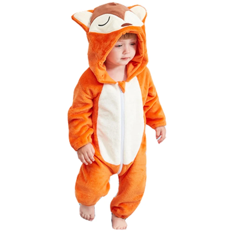 

2019 Baby Boy Clothes Winter Warm Boys Rompers Fox Overall with Zippers Cute Animal Hooded Jumpsuit Costume Ropa Bebe Inviernos