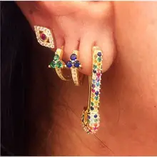 Новейший дизайн скрепки безопасности Шпильки Модные элегантные женские Позолоченные ювелирные изделия нежные радужные красочные cz серьги