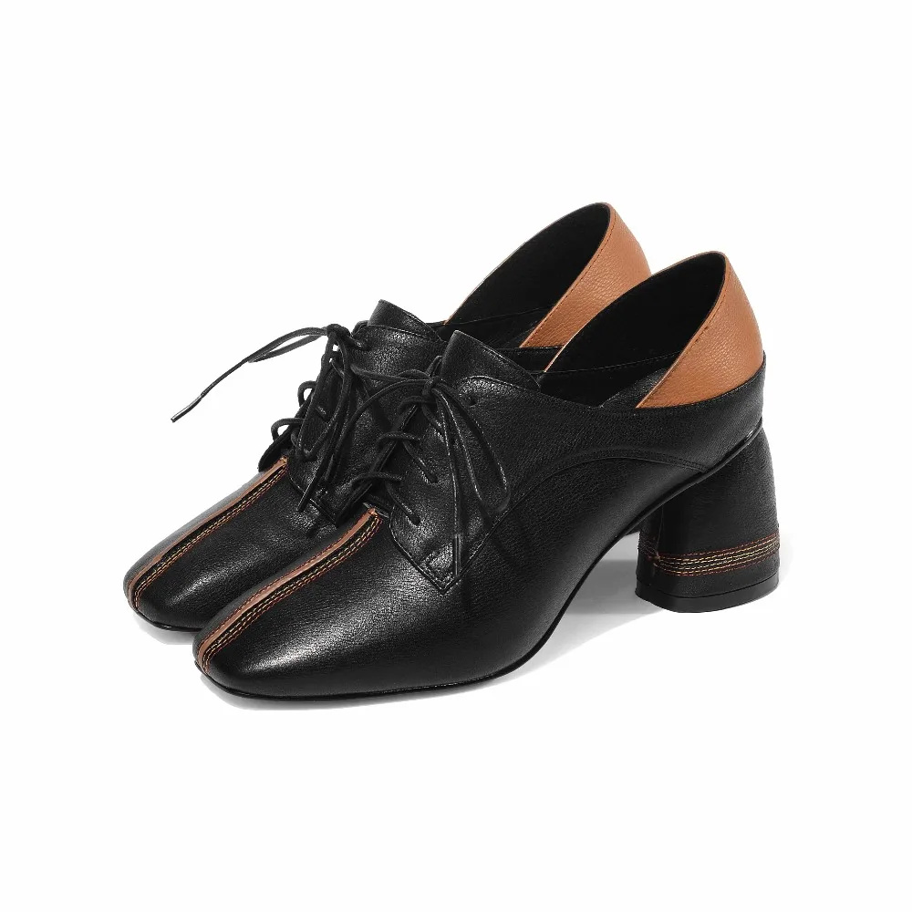 KRAZING POT/Брендовая обувь из натуральной кожи обувь на высоком каблуке с квадратным носком на шнуровке уличная одежда большого размера 43, 42, 41 элегантные разноцветные насосы L52