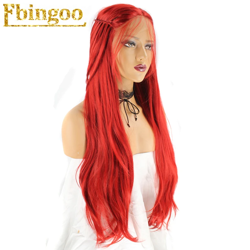 

Ebingoo High Temperature Fiber Peruca Braided Long Natural Wave Red Synthetic Lace Front Wig For Women With Baby Hair