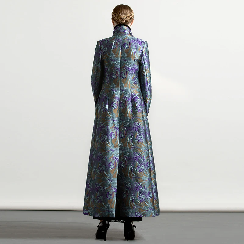 S-XXXL осень зима жаккардовые длинное пальто Florals плюс размеры Роскошные тренчи для женщин для двубортный Мусульманский Стиль верхн