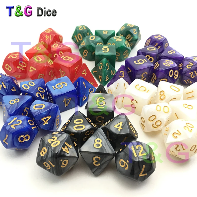 

New Gold Ink D&D Dice Marbled effect D4 D6 D8 D10 D10% D12 D20 7PCS/set white red black green purple blue 6 Colors