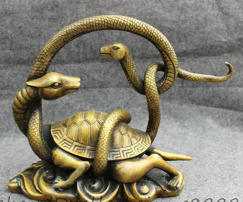 

JP S0606 14" China Bronze Buddhism FengShui Wealth Snake Dragon Turtle Statue Animals