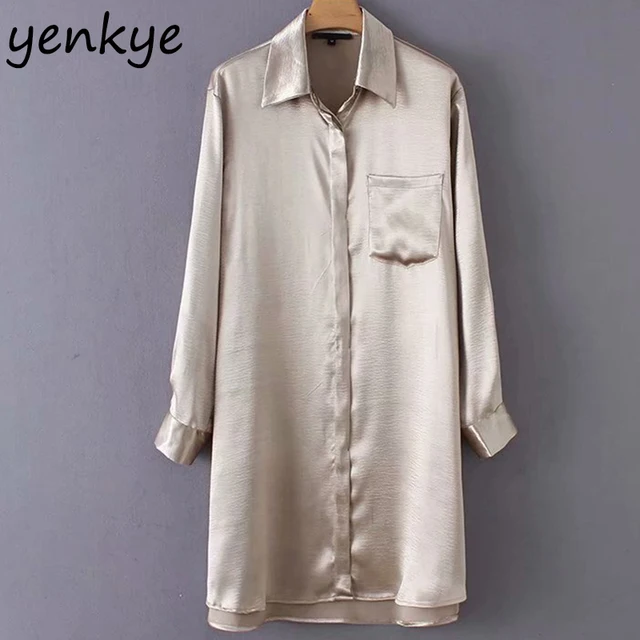 long sleeve satin shirt dress