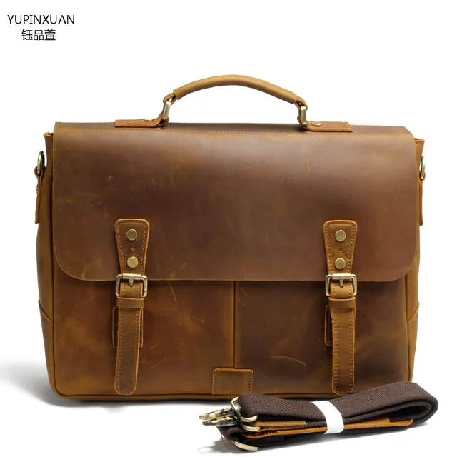Yupinxuan Genuine Leather Briefcase Men Handmade Vintage Cowhide Yupinxuan Genuine Leather Briefcase Men Handmade Vintage Cowhide Office Bag Retro Work Lawyer Branded