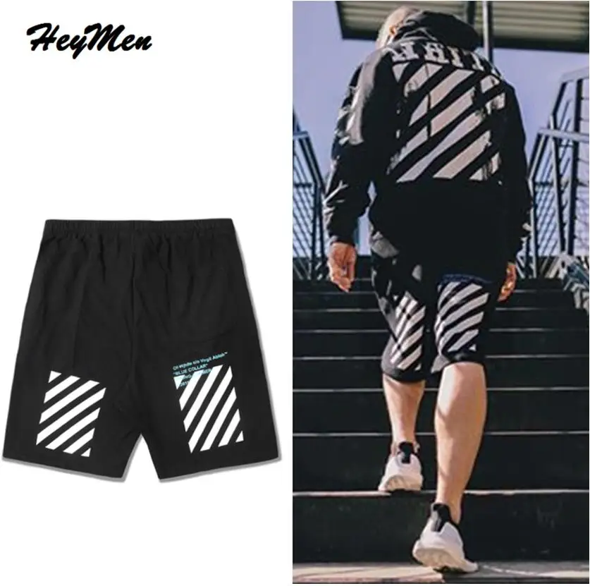 OFF White Hip hop pantaloncini A Righe 2017 di modo di marca di Skateboard  High Street donne degli uomini pantaloncini di cotone allentati più il  formato top qualità|cotton shorts|brand shortsfashion brand shorts -