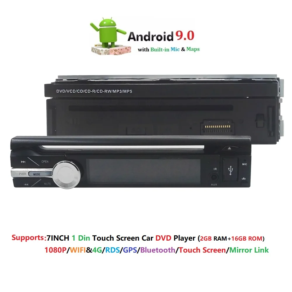 Sale 4G 2GRAM 1 Din Android 9.0 Quad 4 Core Car DVD Player For Universal GPS Navigation Stereo Radio WIFI Audio USB SWC Multimedia BT 0