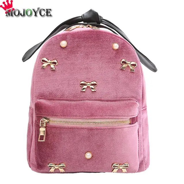 New Fashion Girl's Backpack Famous Brand Gold Velvet Backpack Female