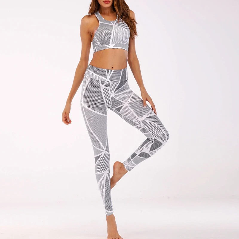 Women's 2pcs Sport Suits Summer 3D Printed Fitness Yoga Running Athletic Tracksuits Bra and Leggings Tights Breathable Yoga Sets