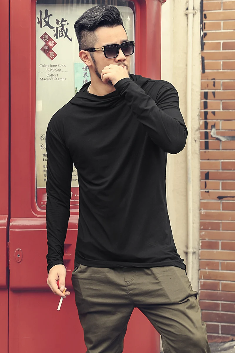 High Collar Long Sleeve Cotton T-shirt 