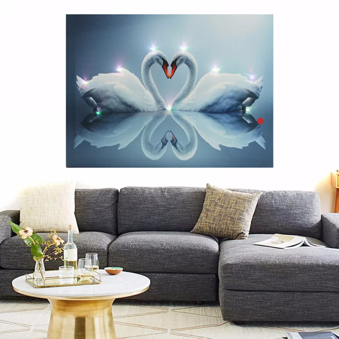 LED Light Up Love Swan Canvas Print Picture Wall Hanging Christmas Decor 30x40cmCanvas Wall Art Pictures Home Decor Living Room