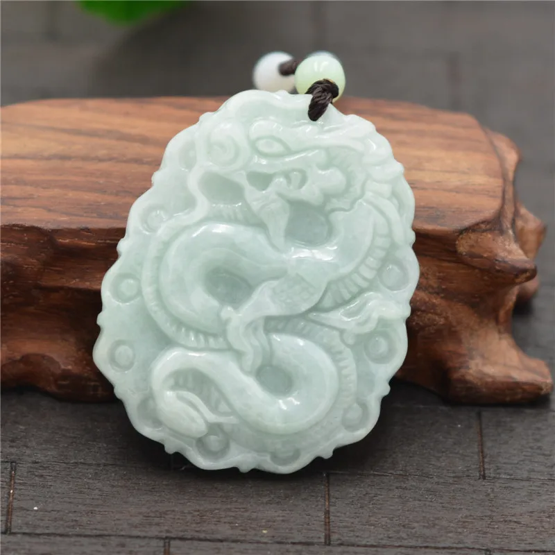 (Certificate)100 Natural Jadeite Jades Pendant Carved Chinese Dragon