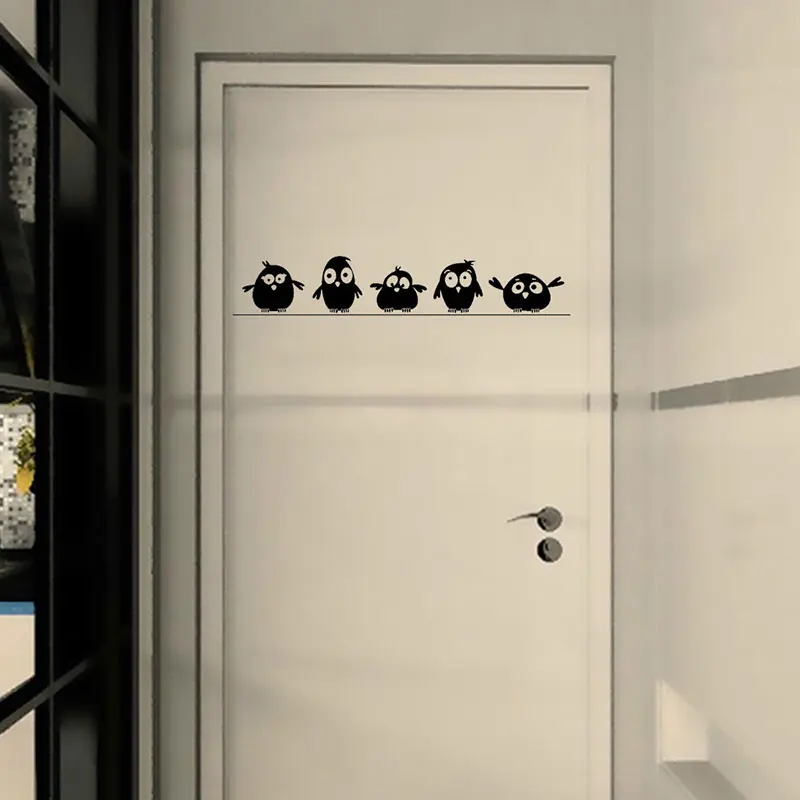 Милые 5 маленьких птиц на проволоке наклейки на стену двери наклейки для детской комнаты гостиной художественные наклейки мультфильм животных водонепроницаемый винил