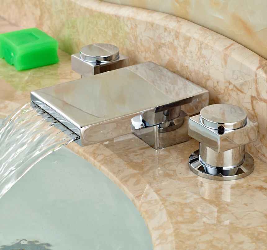Здесь продается  Waterfall Chrome Brass Bathroom Basin Sink Faucet Double Handles Mixer Tap Widespread  Строительство и Недвижимость
