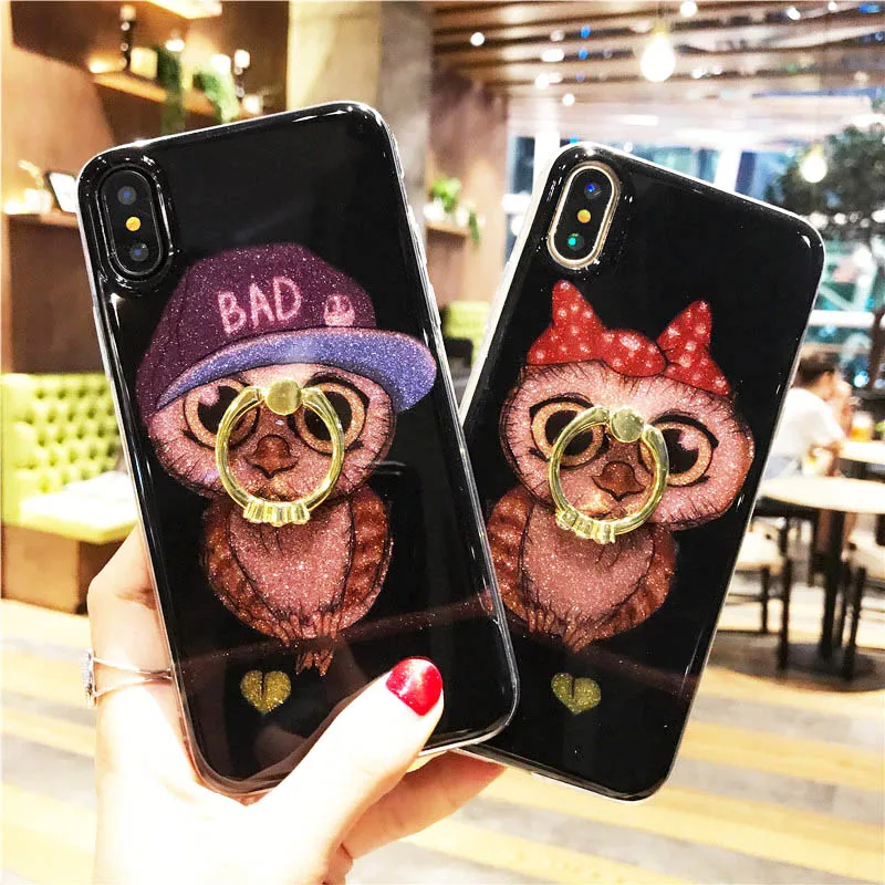 

Glitter Cartoon Owl Case for Huawei honor 9 Lite 7X 8X V9 Play V10 7S 10 Bling Diamond Hard Back Cover Coque Mobile Phone Cases