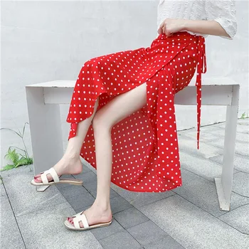 

Vacation Skirt Irregular Womens Long Skirt Variety Wear Floral Print Chiffon High Waist Skirt