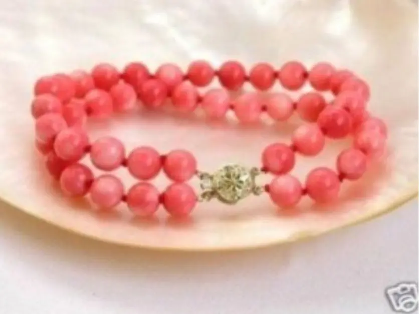 

ELEGANT 2 ROWS PINK CORAL BEAD BRACELET 7.5''