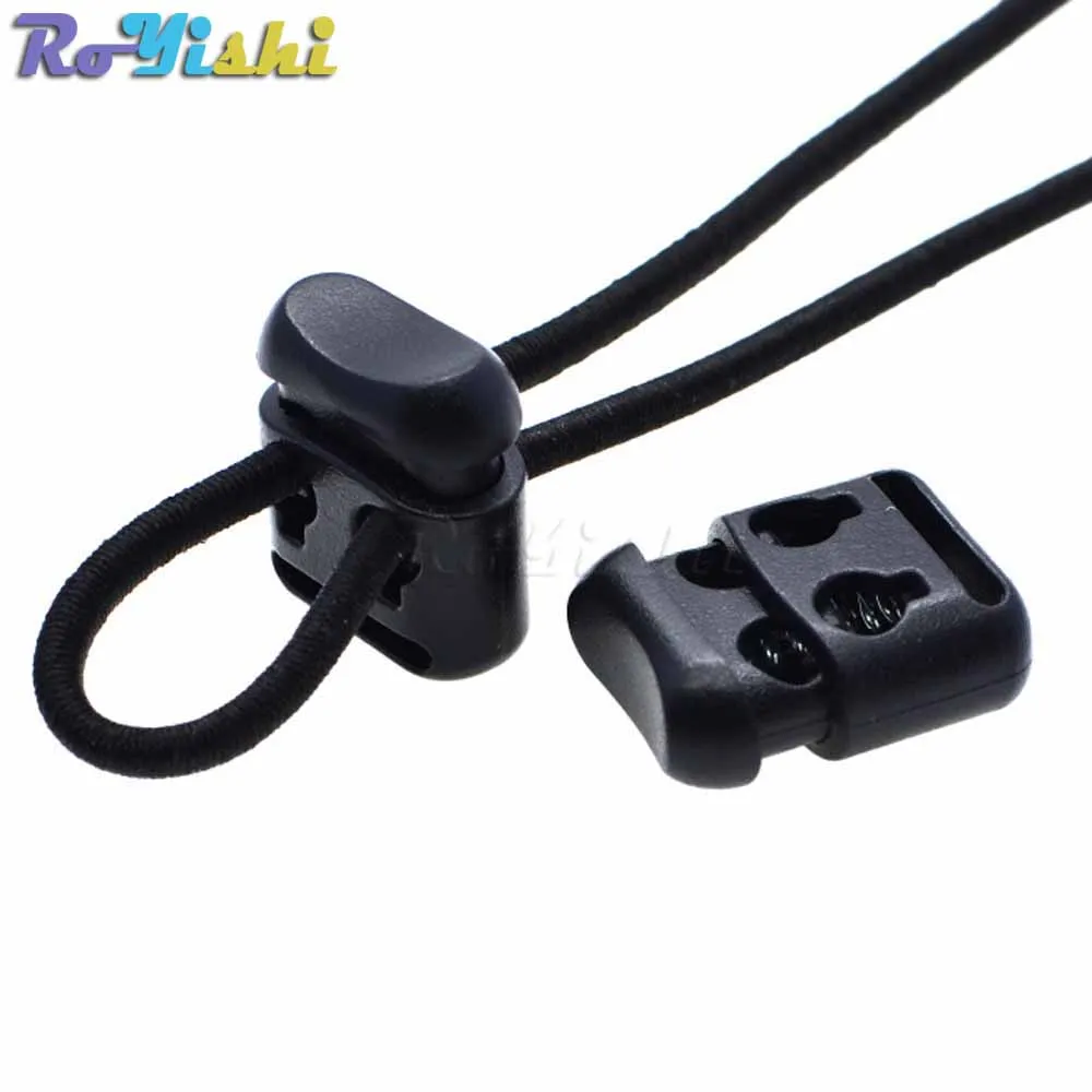 10 шт./упак. 2 отверстие для шнура черные фиксаторы шнура|cord lock stopper|2 hole cord lockcord toggles |