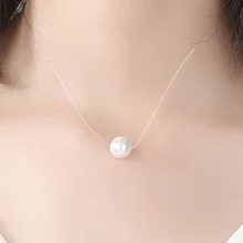 Модное прозрачное ожерелье с леской, простая невидимая цепочка, женское ожерелье с белым жемчугом, колье для женщин