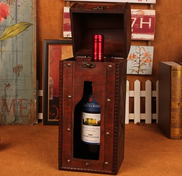 Винтажная архаичная коробка для красного вина, портативная деревянная коробка для вина, ретро Подарочная коробка для хранения вина, упаковка для бутылок с ручкой Wth, украшение для дома