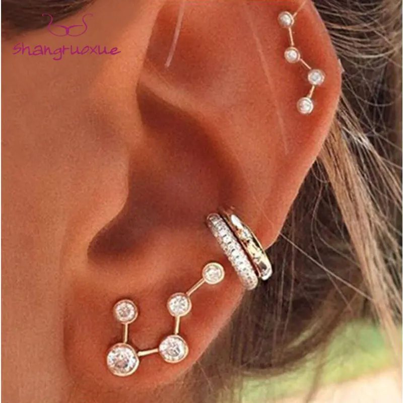 Женские серьги гвоздики Boho Gold Big Dipper корейские модные ювелирные украшения