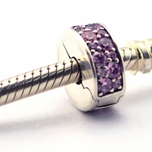 Подходит Пандора шармы браслеты розовый Сияющий элегантность клип шармы 925 пробы-серебро-ювелирные изделия