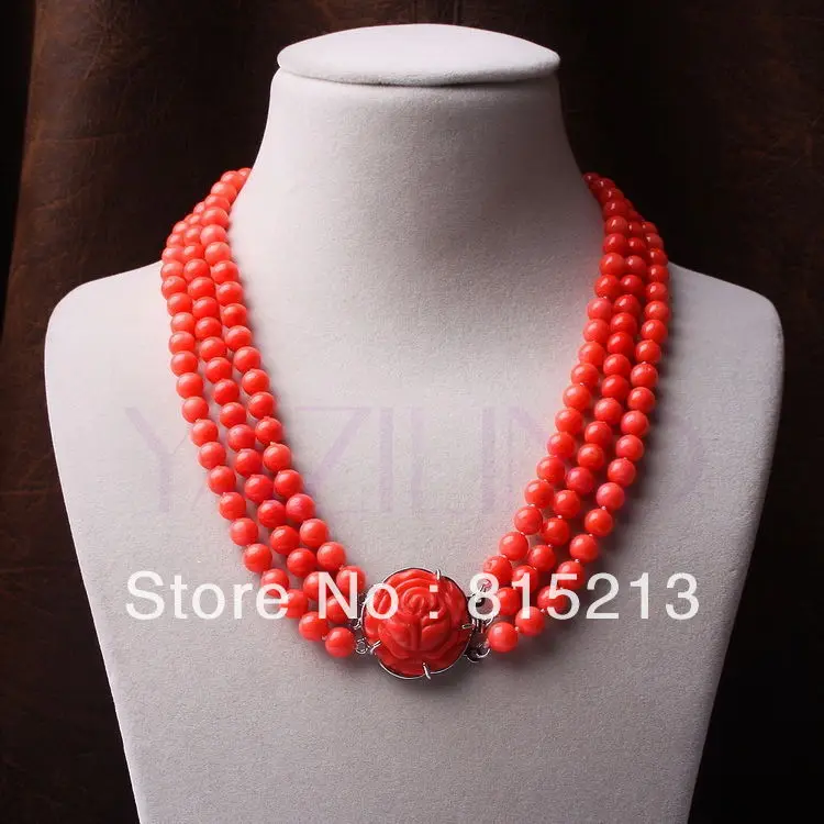 

ddh0062 red coral round ball carved flower pendant women's vintage style necklace new