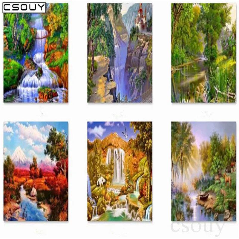 

Diy Diamond Embroidery Mountains & Streams Diamond Painting Cross Stitch Full Square Drill Mosaic Decoration Sticker Scenery