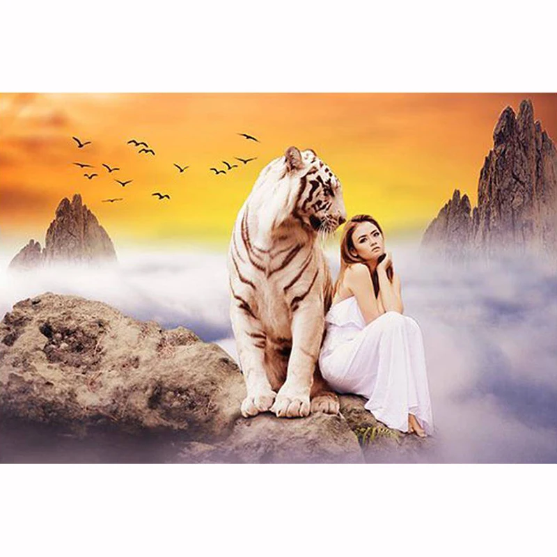 

5D Diy Diamond Painting Cross Stitch Diamond Embroidery Beauty & Tiger Pattern Hobbies And Crafts Diamond Mosaic Kits