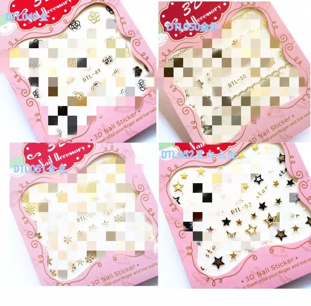

3 sheet 12 type Gold/Silver Snowflake Nail Stickers Designs Gummed 3D Nail Art Stickers Decals Makep Art Decorations DTL49-60