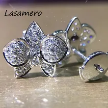 LASAMERO 0.57CTW натуральные алмазные круглые серьги-гроздья 18 K БЕЛОЕ ЗОЛОТО Halo Серьги-гвоздики изысканные ювелирные изделия, серьги-гвоздики