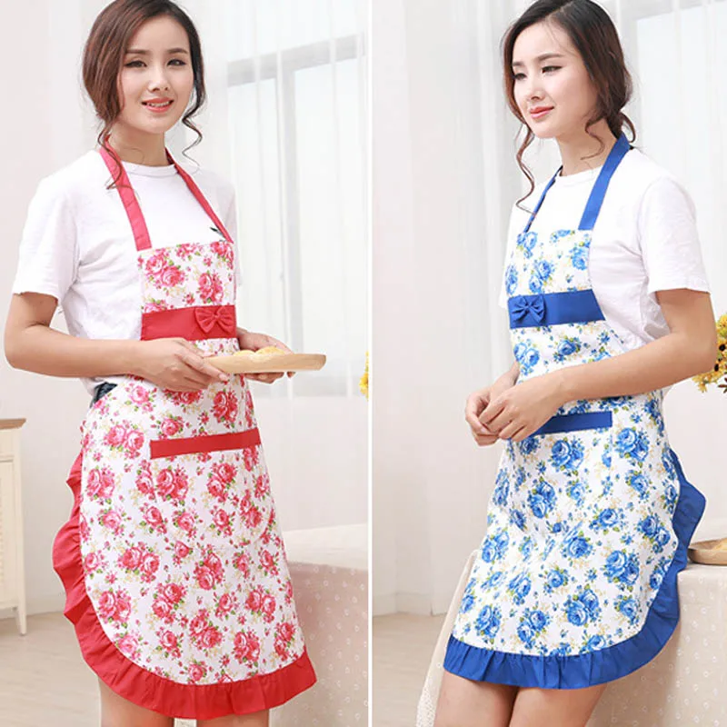 

New Printed Apron with Pockets Waterproof Floral Bib Kitchen Soil Release Bowknot Home Textiles Breech Cloth LO88