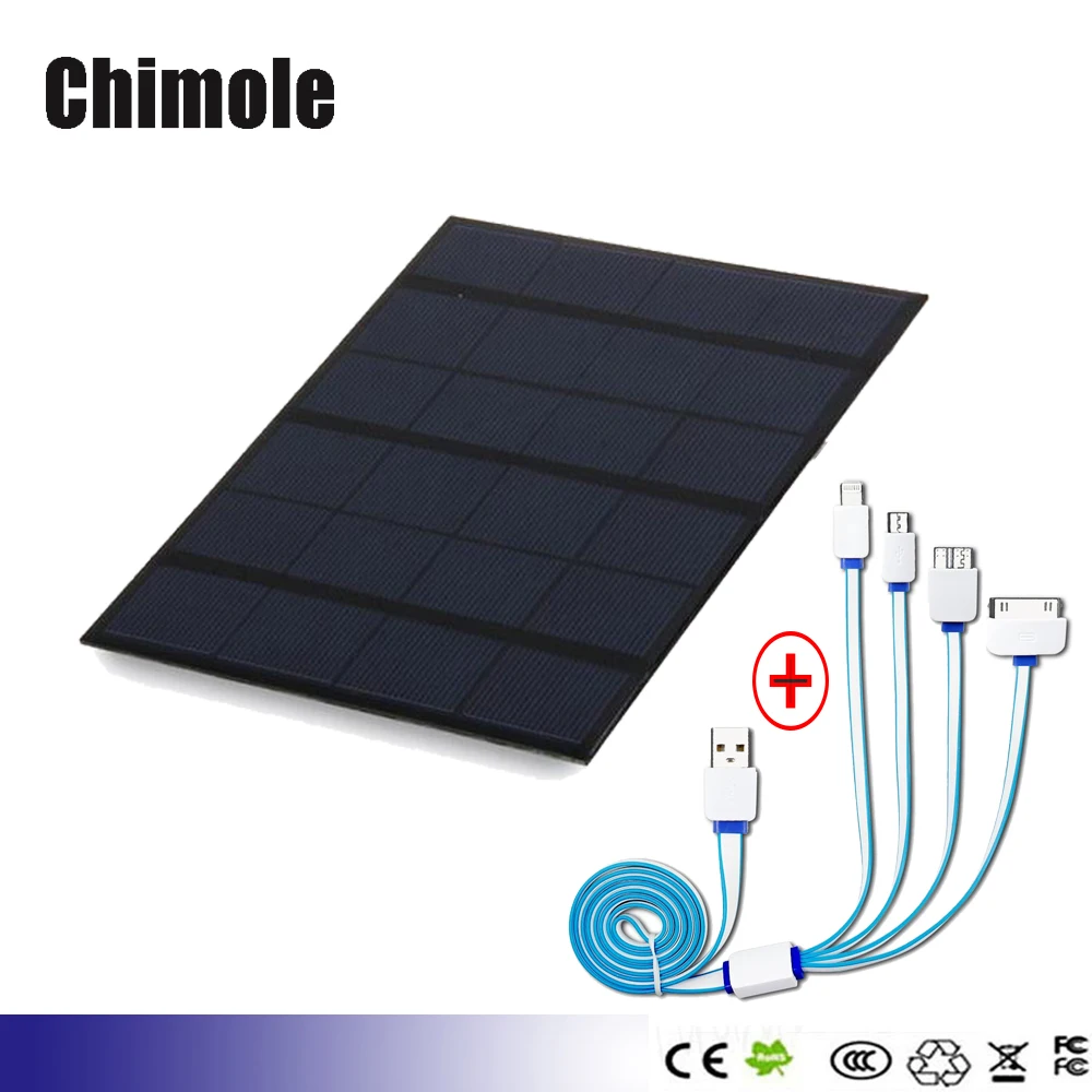 

Portable USB Solar Panel Battery Charger 5V 3.5W Solar Cell Power Bank for Smartphone 18650 Battery With 1 to 4 USB Cable