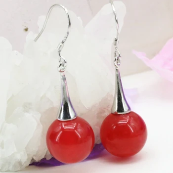 

Fashion natural red chalcedony 12mm round beads jades stone eardrop dangle earrings for women party prom exquisite jewelry B3246