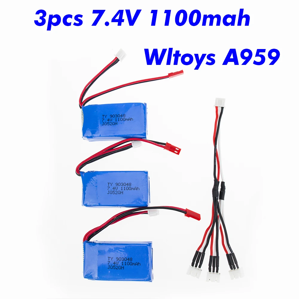 3 шт. Wltoys A949 7 4 V 2S 1100mah в 1 Charegr набор кабелей для A959 A969 A979 K929 LiPo Запчасти a949 RC запчасти